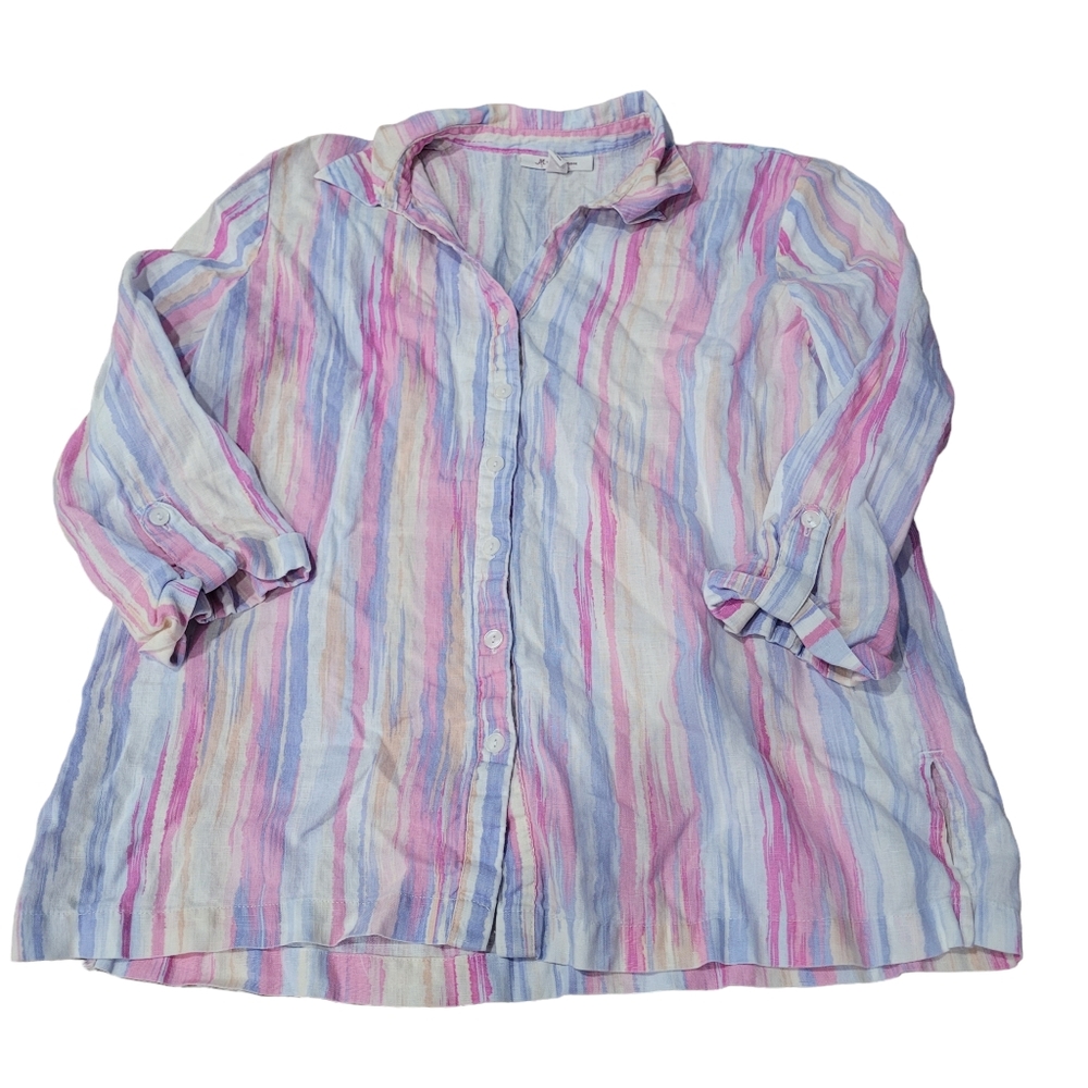 JM Collection Women’s Size 14 100%‎ Linen Multicolored Shirt 3/4 Sleeves